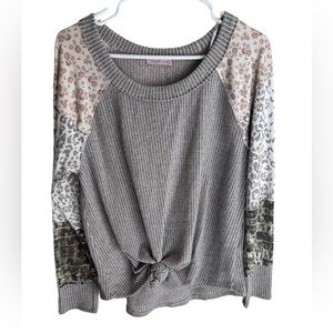 Ces Femme multipattern patchwork sleeve grey leopard fall long sleeve size large